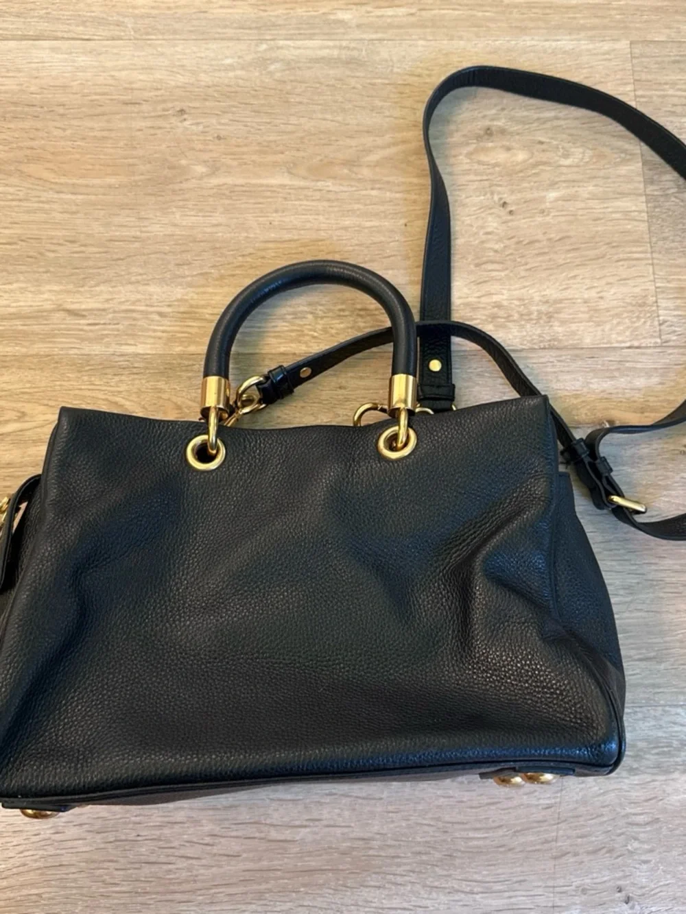 Marc by Marc Jacobs Black Pebbled Leather Satchel with Gold Hardware